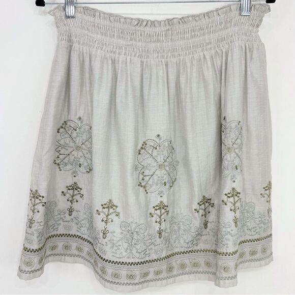 Blue Tassel Collection Gray Gold Metallic Silk Blend Embroidered Medallion Skirt - Picture 8 of 16